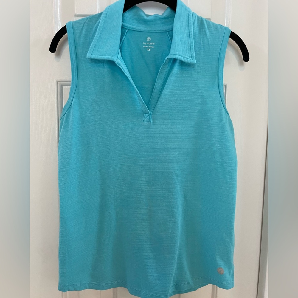 T by Talbots Women's Sleeveless Polo Tank - Aqua Blue